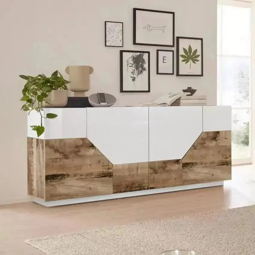 Credenza Alien Sideboard 200 - Bianco Laccato/Acero Pereira - Dimensioni 200 x 43 x 86 cm