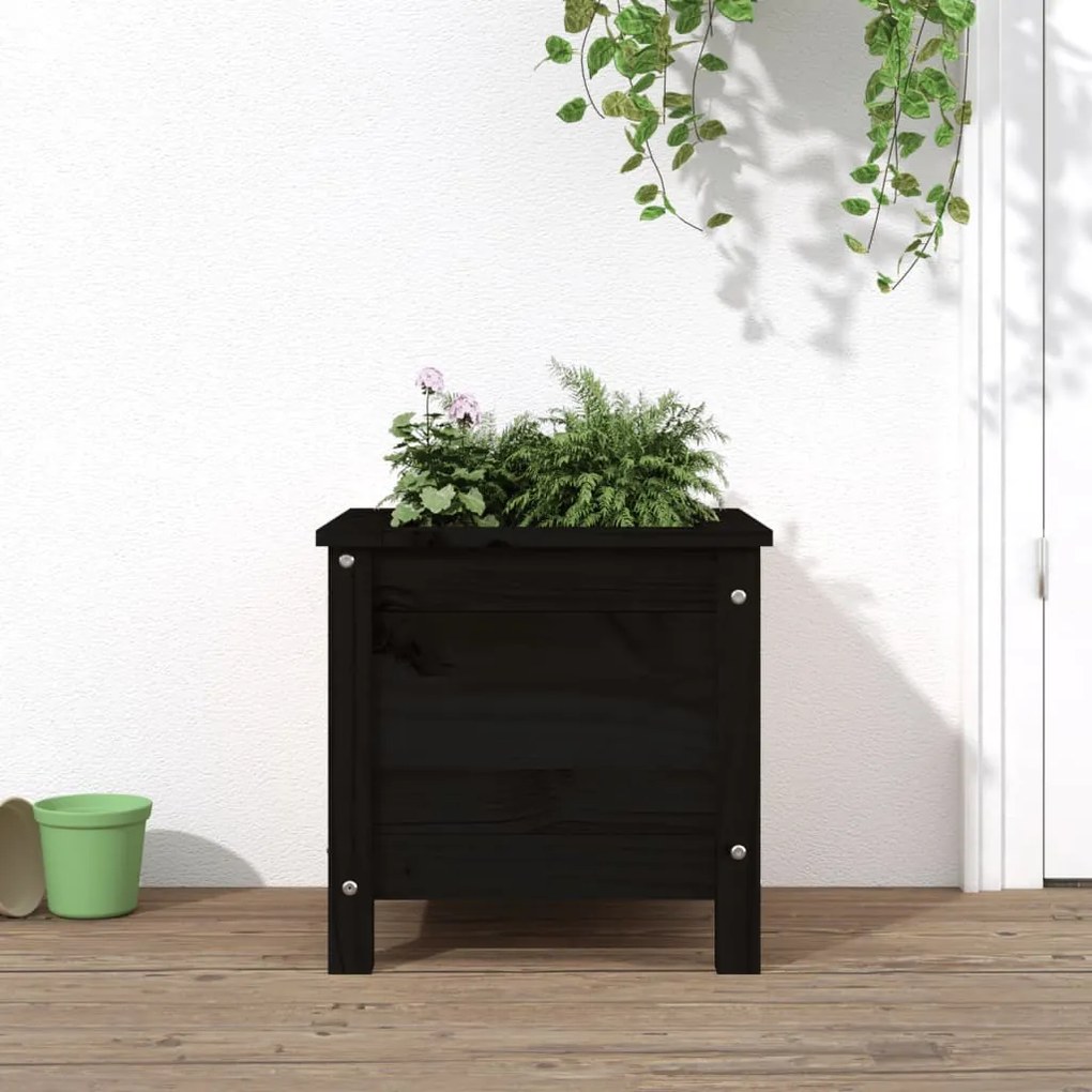 Fioriera Da Giardino Nera 40x40x39 Cm Legno Massello Di Pino /