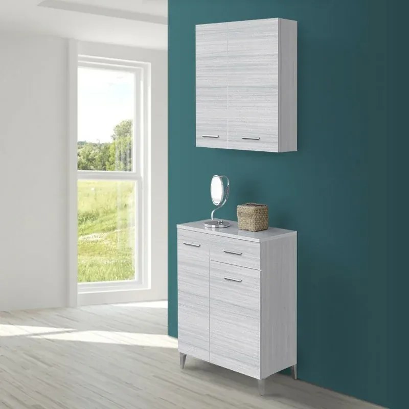 Pensile bagno sospeso 60 cm grigio con ante e ripiano interno Desya