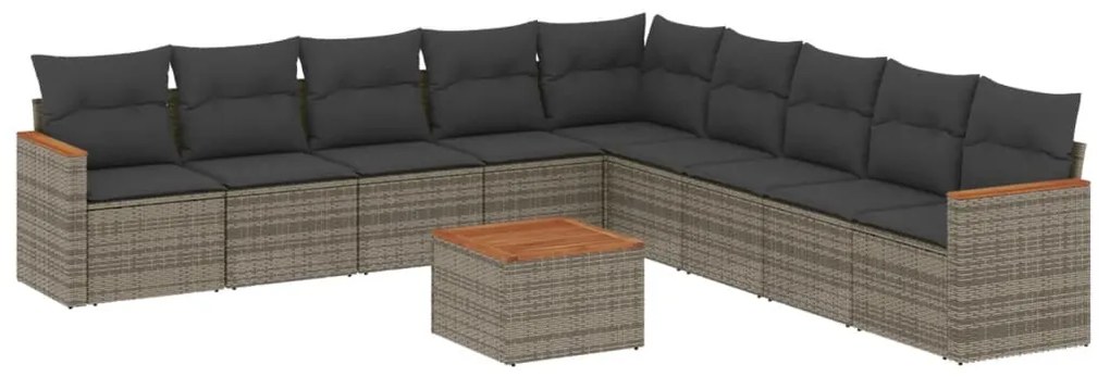 Set divano da giardino 10 pz con cuscini grigio in polyrattan