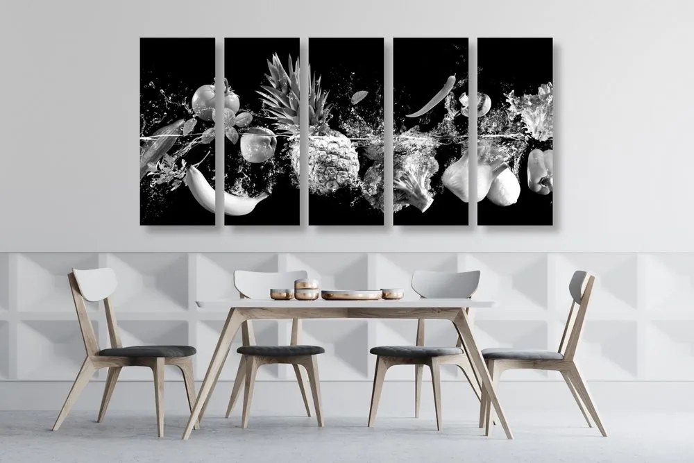 Quadri 5 pezzi – Frutta e verdura biologica in bianco e nero