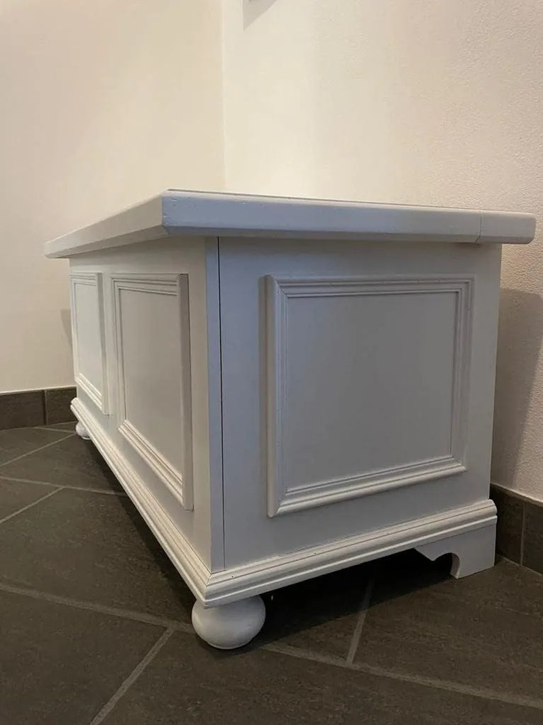 Cassapanca arte povera in legno massello bianco opaco 100x44 cm