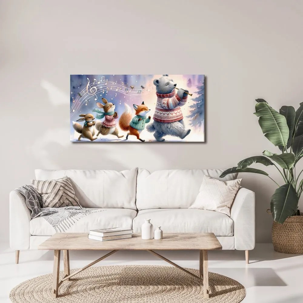 Quadro su tela – Parata invernale di animali con melodia