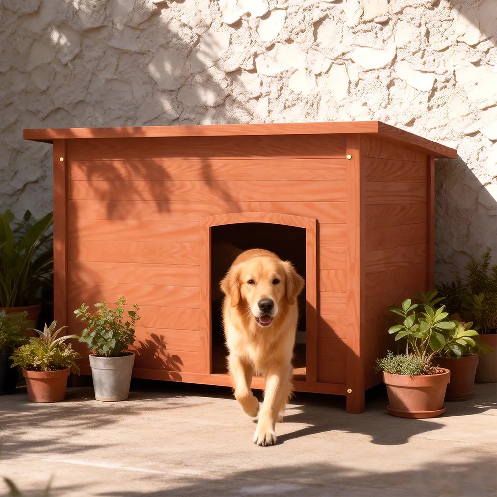 Cuccia per Cani Grande per Esterno 116x79x81 cm con Tetto Apribile in Legno di Cipresso...