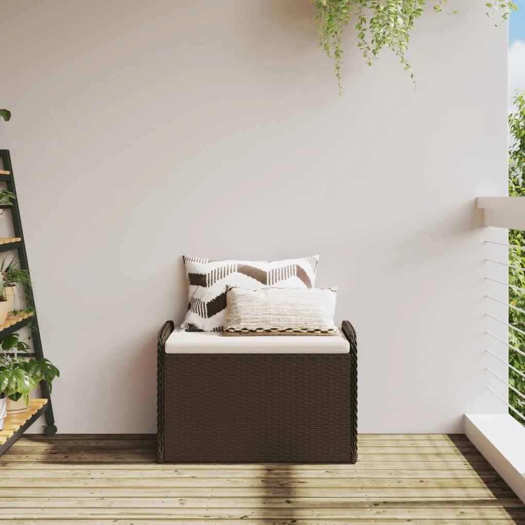 Cassapanca con cuscino marrone 80x51x52 cm in polyrattan