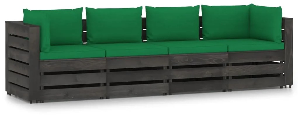 Divano da Giardino 4 Posti con Cuscini Legno Impregnato Grigio