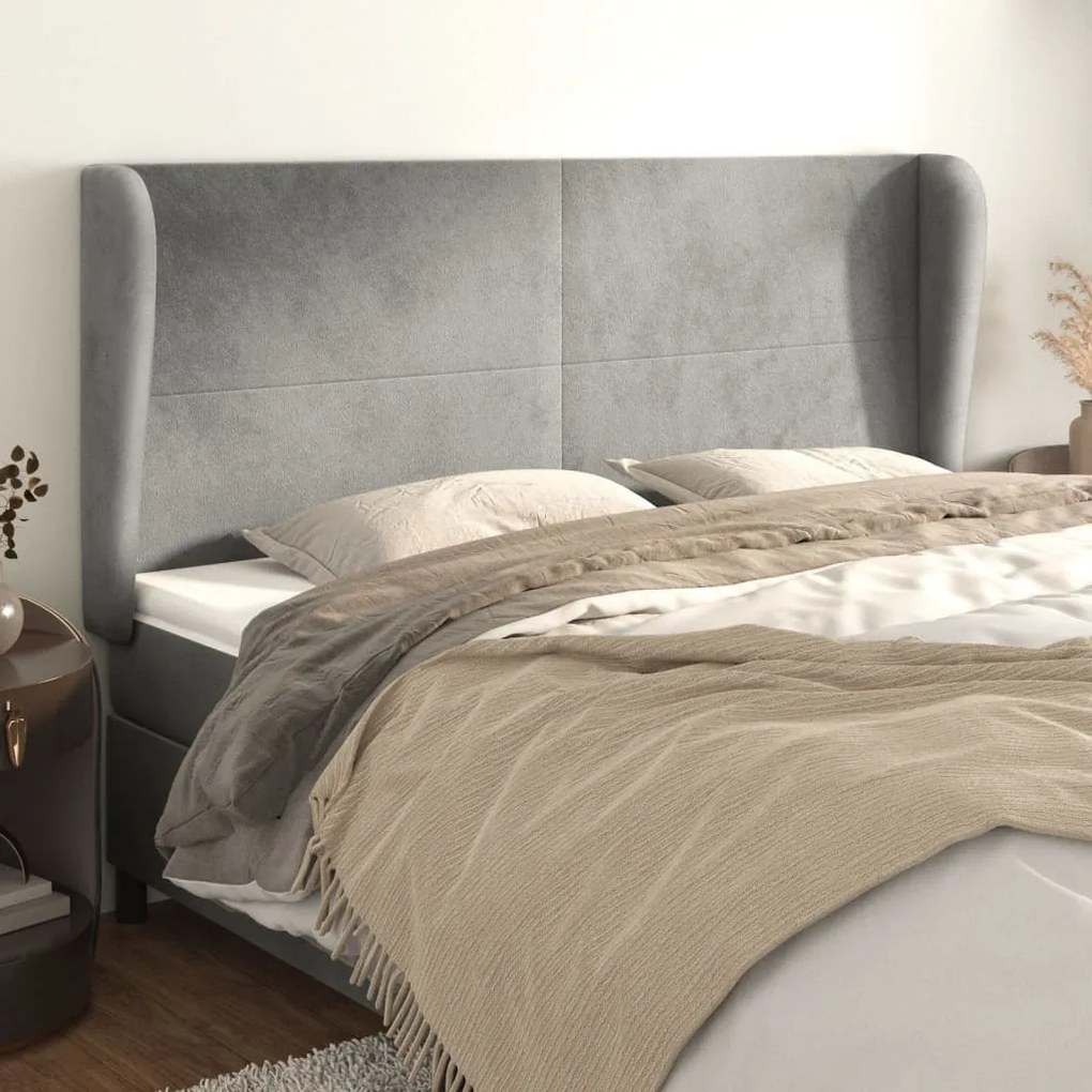Testiera Ad Orecchio Grigio Chiaro 183x23x118/128 Cm İn Velluto /
