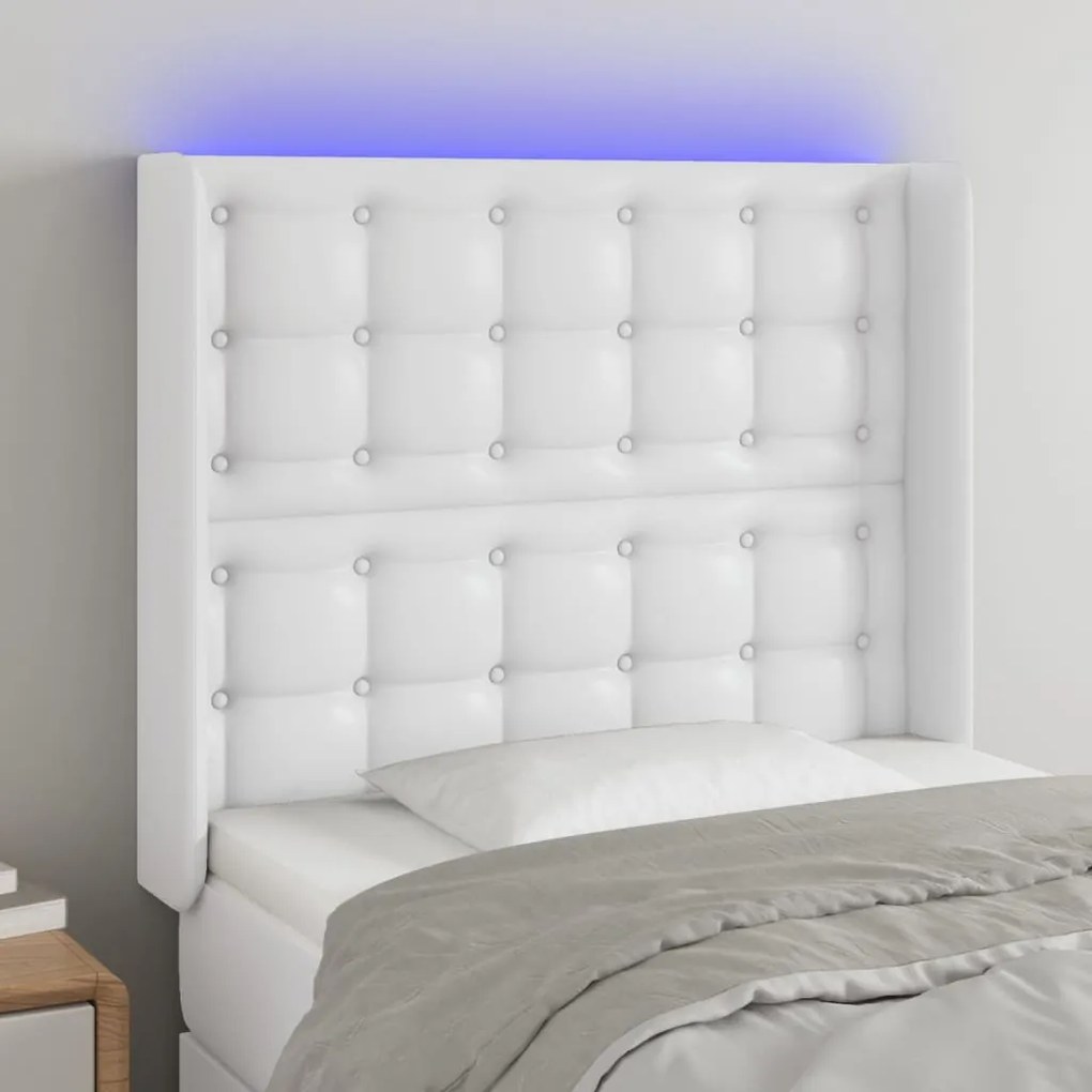 Testiera A Led Bianco 93x16x118/128 Cm İn Similpelle /