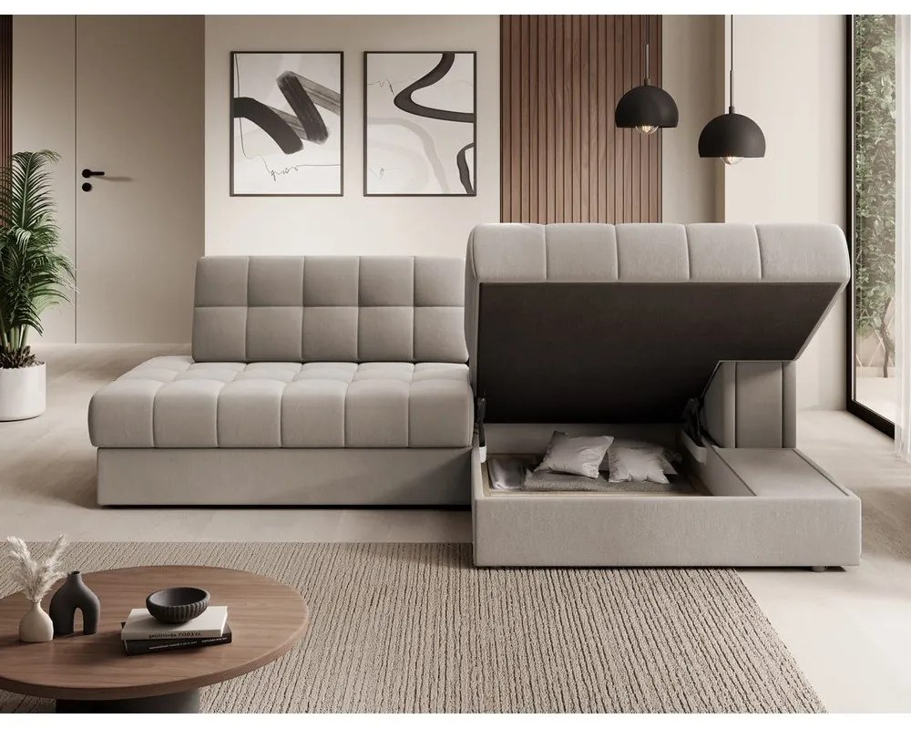 Divano angolare beige allungabile (con penisola a destra/con chaise lounge) con rivestimento in velluto Blezalt – ELTAP