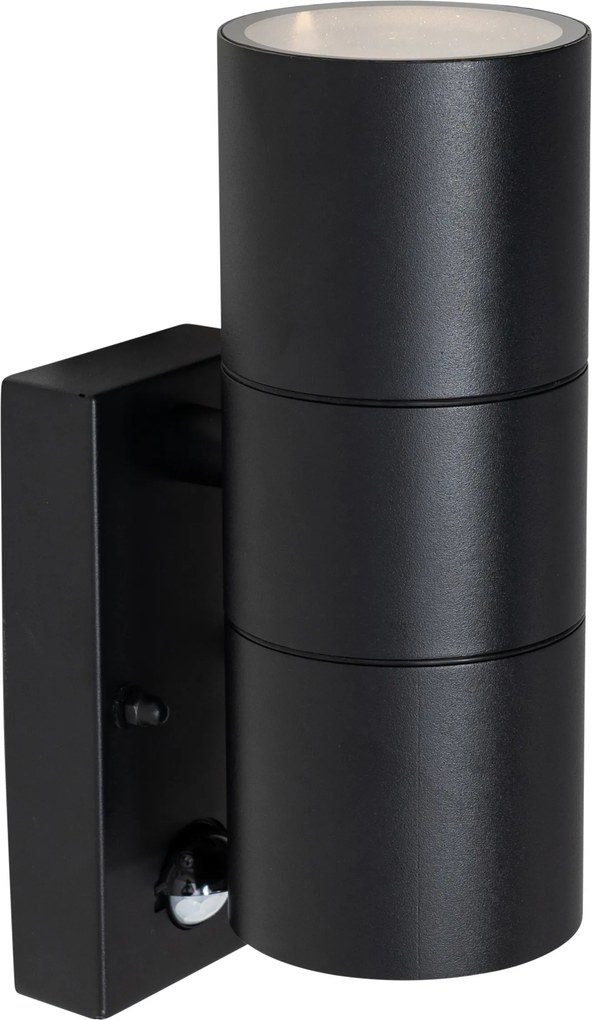 Lampada da parete per esterno nera a 2 luci AR70 con sensore di movimento - Duo