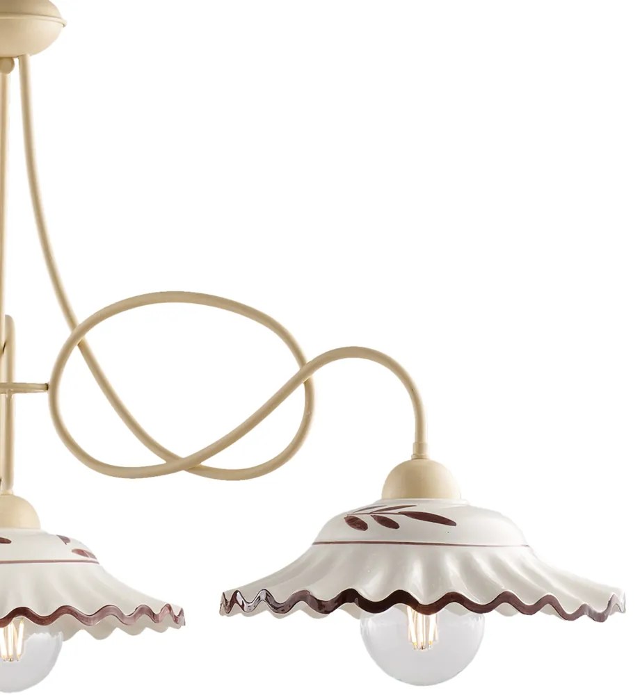 Lampadario Country Chic Bistrot 3 Luci Avorio Con Ceramica Vietrese