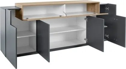 Credenza Moderna A 4 Ante 200x45x85,5 Antracite E Rovere Corona