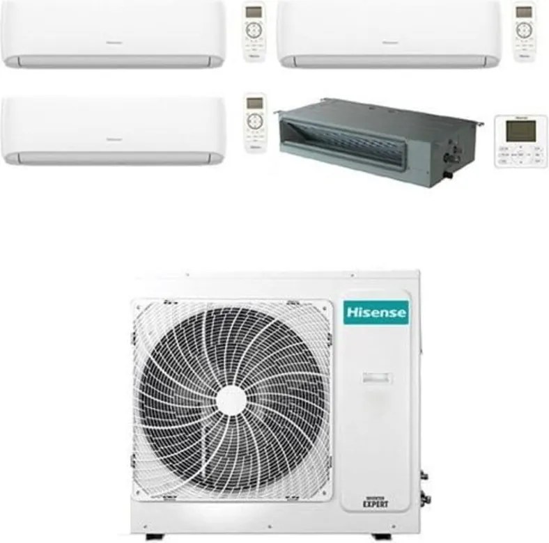 Climatizzatore Condizionatore Hisense Hi Comfort WiFi + Canalizzabile R32 Quadri Split Inverter 7000 + 7000 + 9000 + 18000 BTU con U.E. 5AMW105U4RQC
