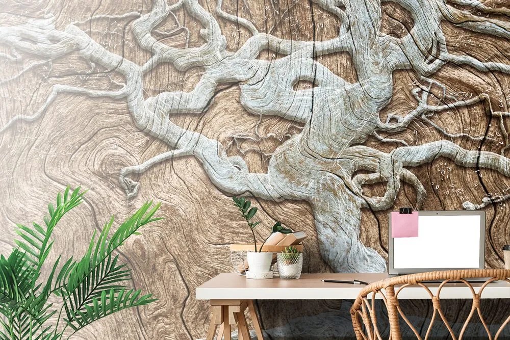 Carta da parati – Albero Astratto su Legno in Beige