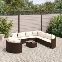 Set Divani da Giardino 10pz con Cuscini in Polyrattan Marrone 3308409