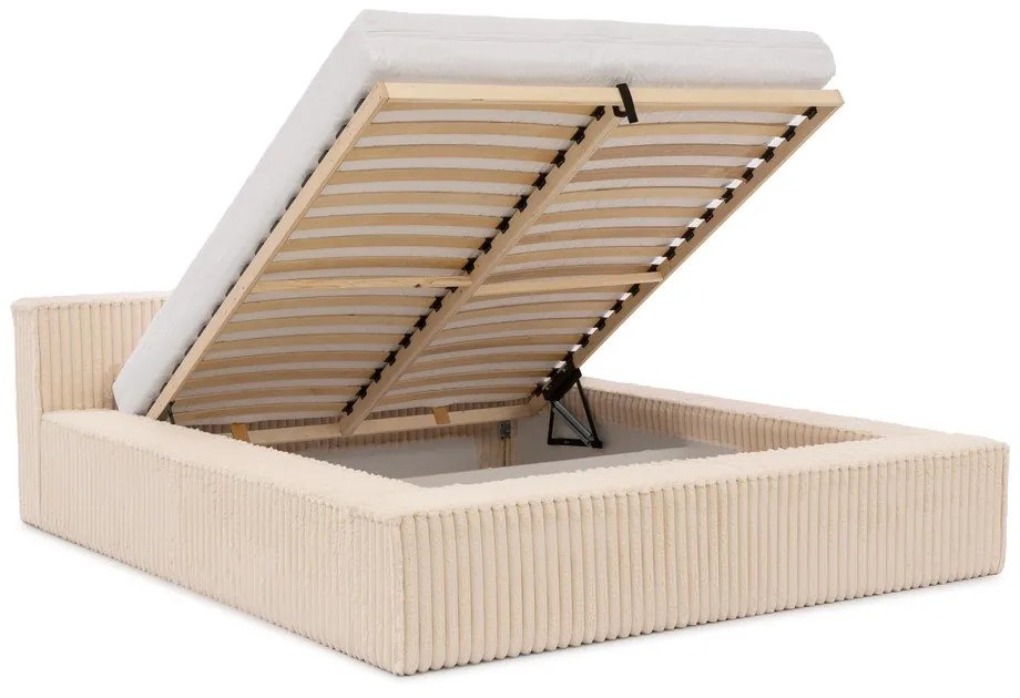 Letto matrimoniale imbottito beige con contenitore e rete inclusi 200x200 cm Cloe – Ropez