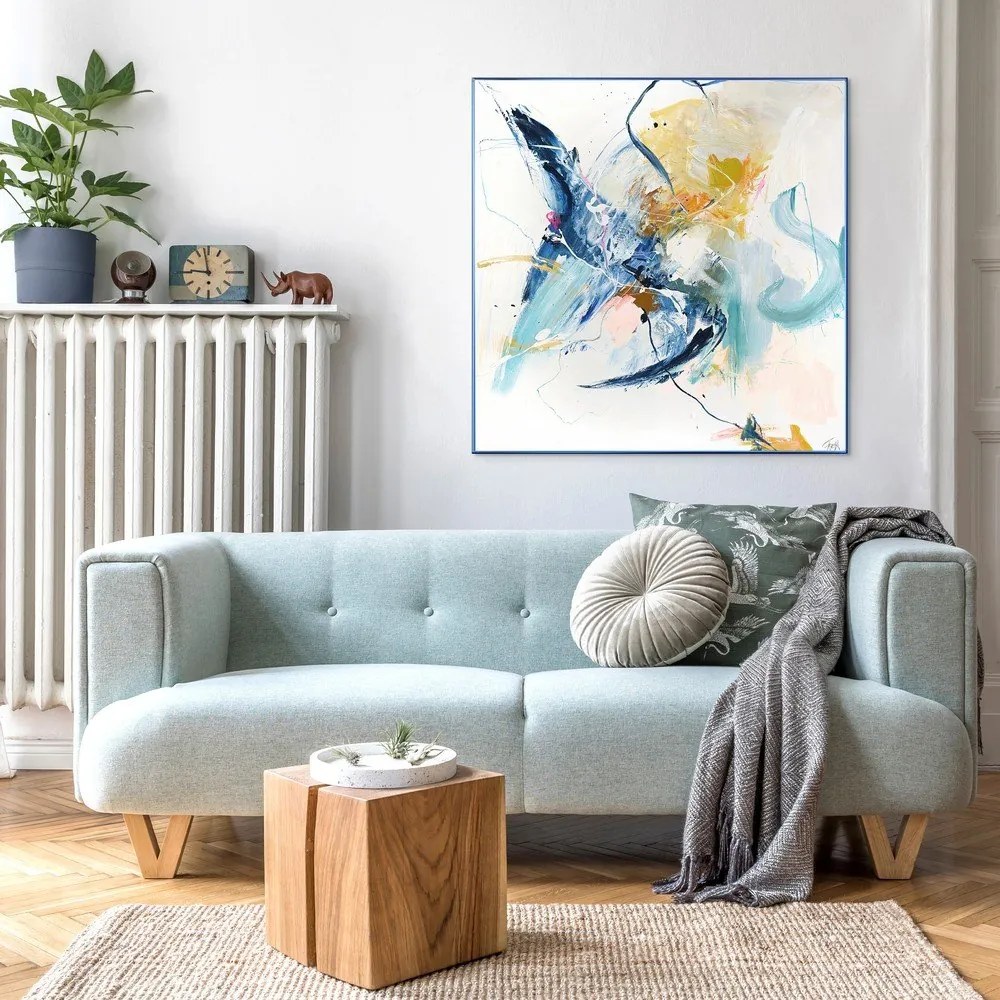 Quadro con elementi dipinti a mano 102x102 cm Confidential Blue - Malerifabrikken