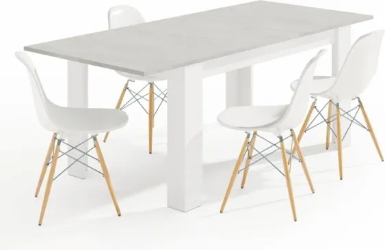 Tavolo allungabile da pranzo rettangolare in legno 140-190x90 cm Kendra Cemento/Bianco