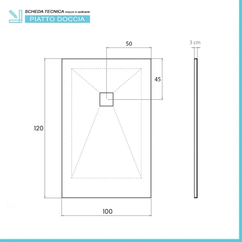 Piatto doccia 100x120 in marmoresina cemento con griglia in acciaio inox Harmony