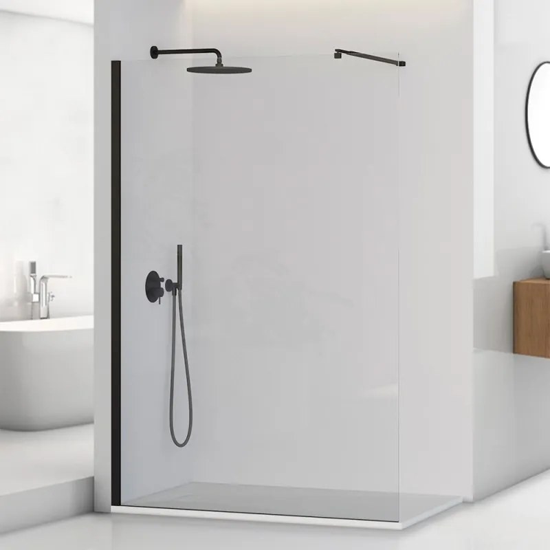 Doccia Walk-In 120 cm nero opaco con vetro trasparente H 200 cm   Tay