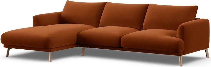 Divano angolare color terracotta (con penisola a sinistra/con chaise lounge) con rivestimento in velluto Naomi – Micadoni