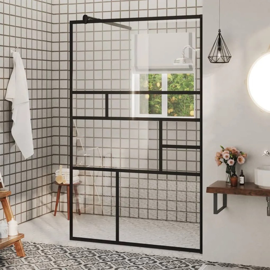 Parete Doccia Walk-in İn Vetro Trasparente Esg Nera 100x195 Cm /