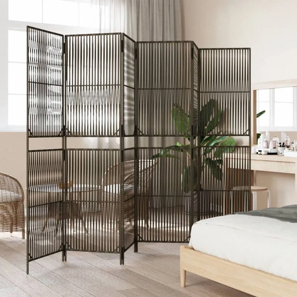 Divisorio per ambienti a 6 pannelli marrone in polyrattan