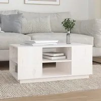 Tavolino da Salotto Bianco 90x49x40,5 cm Legno Massello di Pino