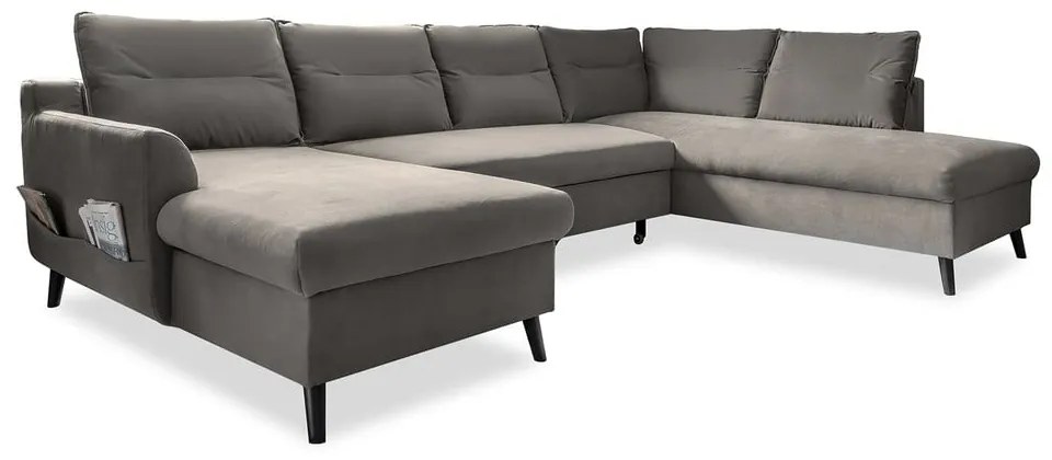 Divano letto a U in velluto grigio scuro, angolo destro Stylish Stan - Miuform
