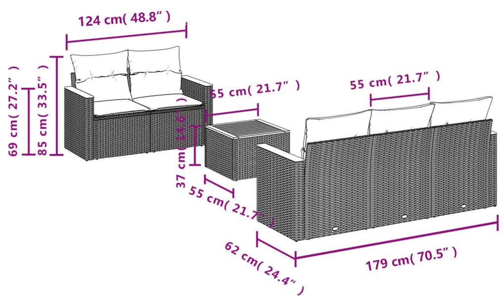 Set Divano da Giardino 6 pz con Cuscini Grigio in Polyrattan