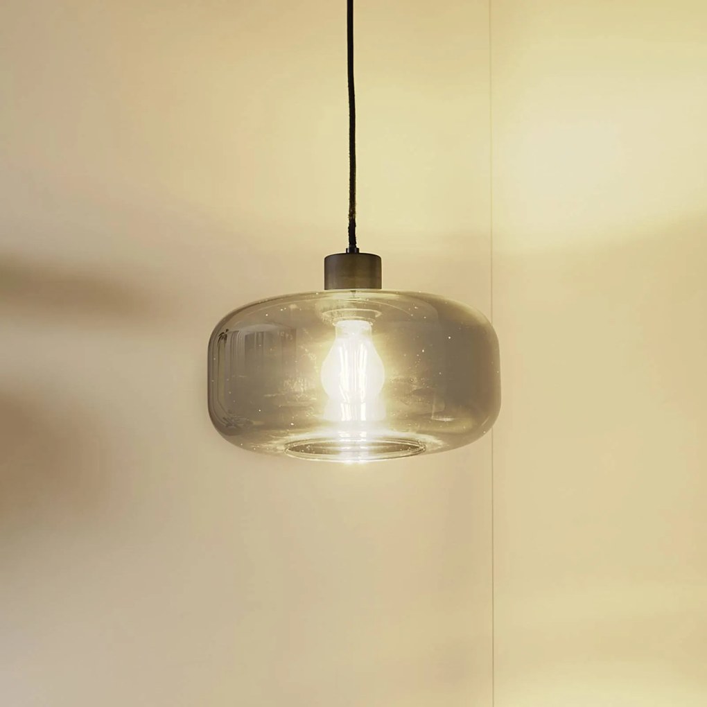 Lindby lampada a sospensione Hildur, 1 anta, Ø28,5cm, grigio fumo, vetro
