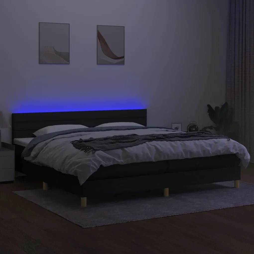 Letto a molle materasso e led nero 200x200cm in tessuto