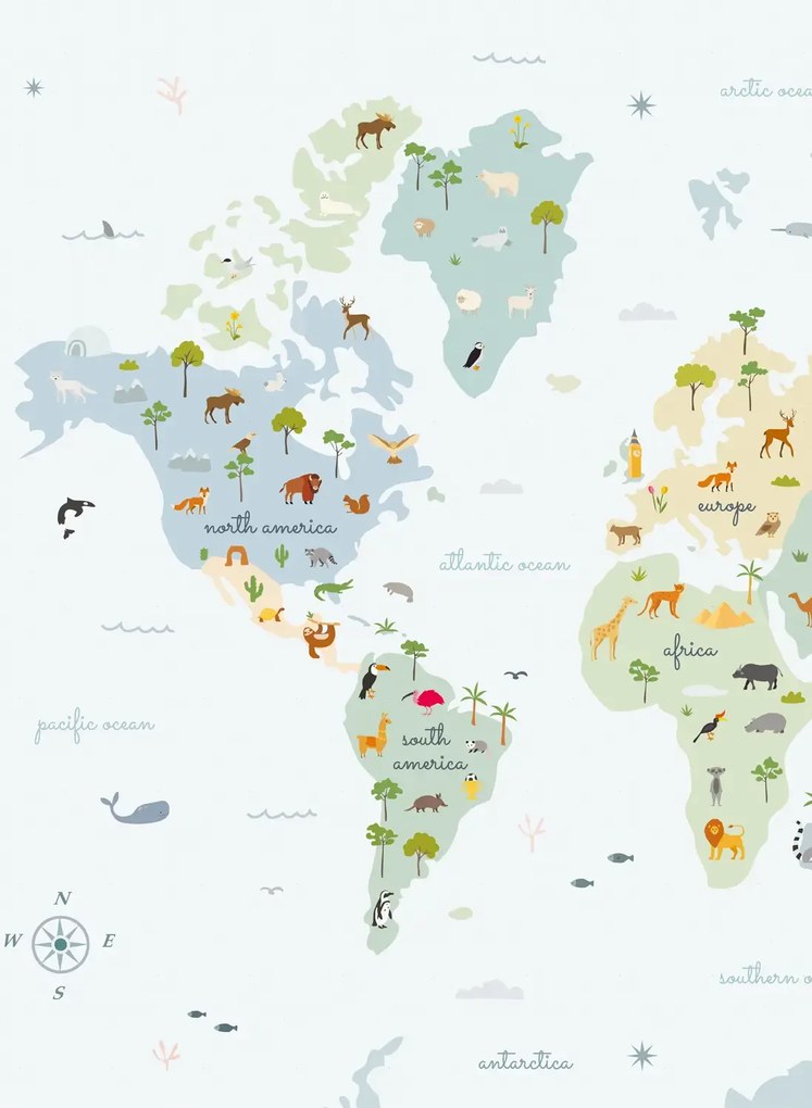 Coordonne Carta da parati panoramica Animal Map - Prisma