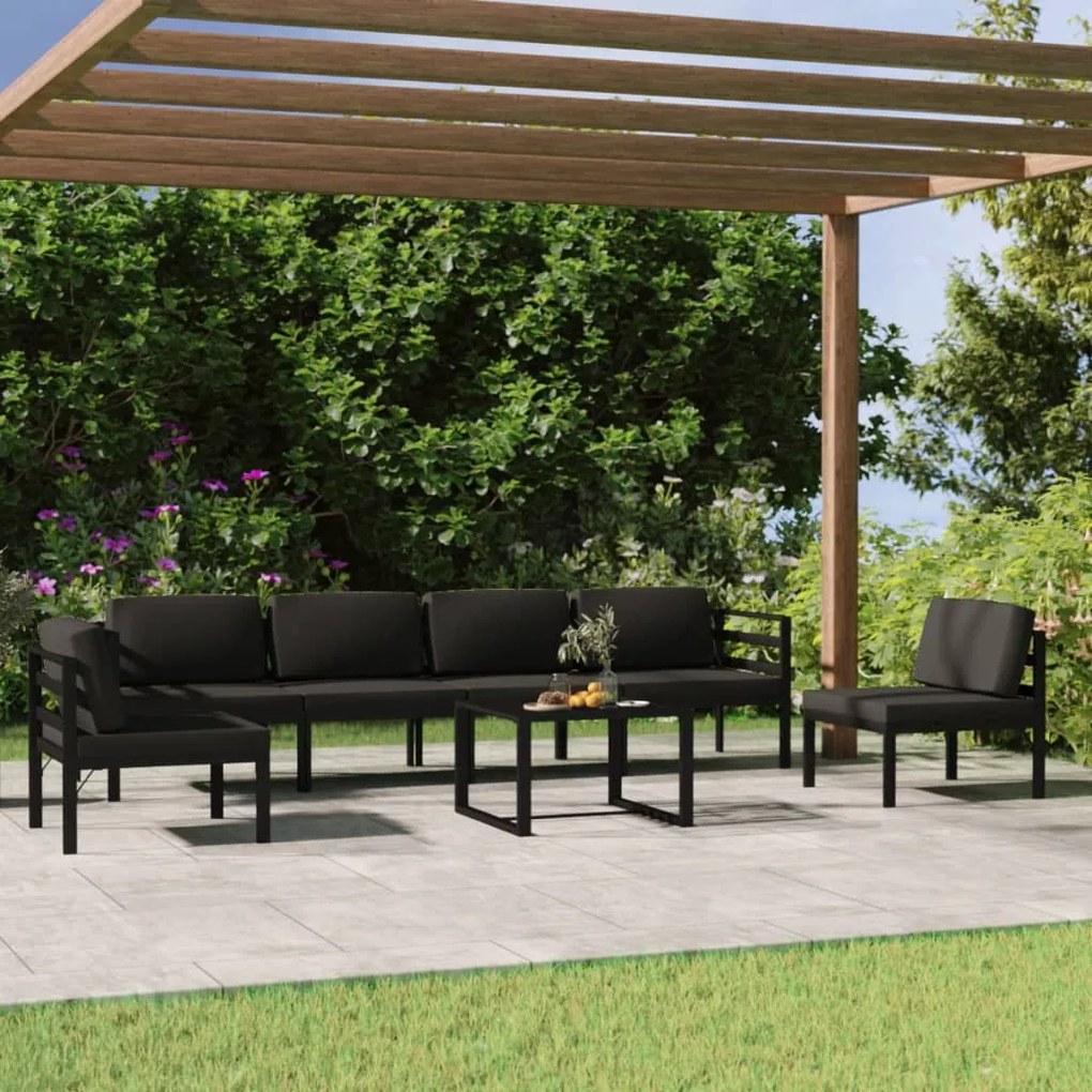 Set divani da giardino 7 pz con cuscini in alluminio antracite