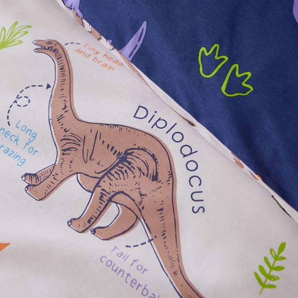 Set copripiumino e federa da bambini blu e beige per letto matrimoniale 200x200 cm Prehistoric Dinosaurs – Catherine Lansfield