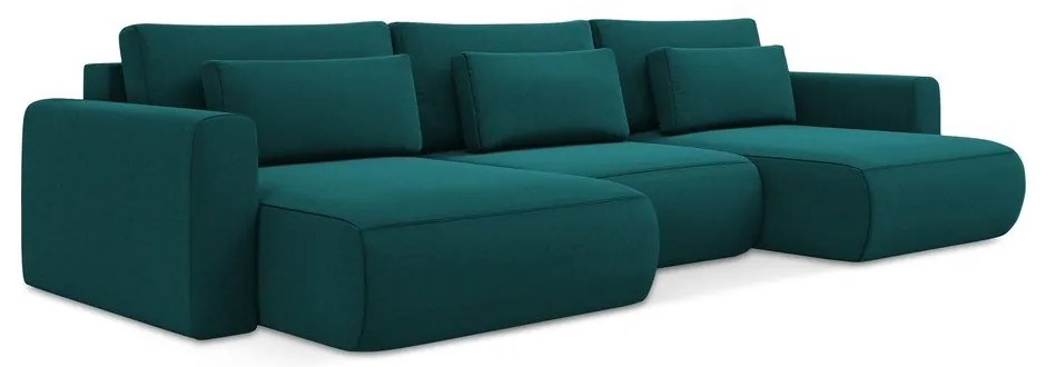 Divano angolare turchese allungabile/con contenitore (a U) con rivestimento in velluto Kapua – Makamii