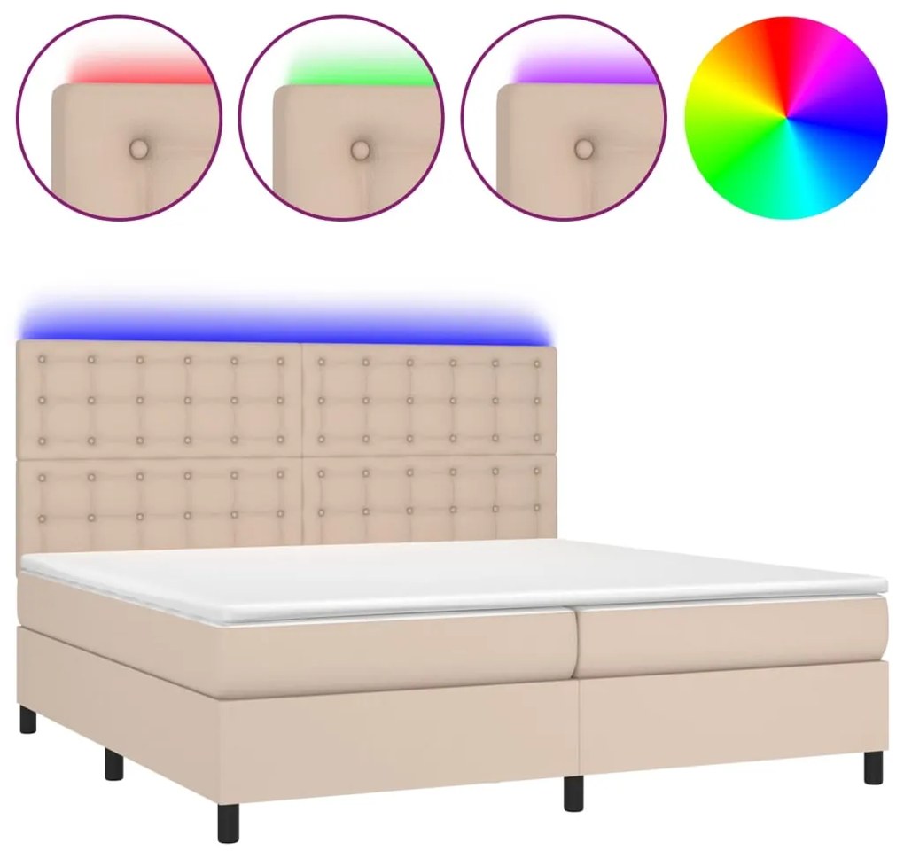 Giroletto molle materasso e led cappuccino 200x200cm similpelle