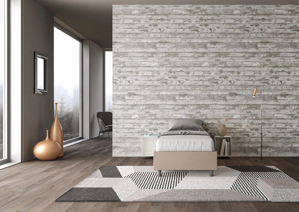 Letto singolo imbottito similpelle Azelia con rete, contenitore e senza rete, Tortora / Senza Rete