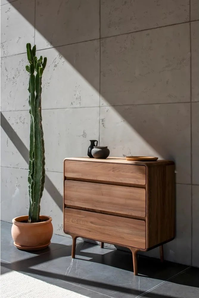 Cassettiera marrone in noce massiccio 90x90x45 cm Fawn – Gazzda