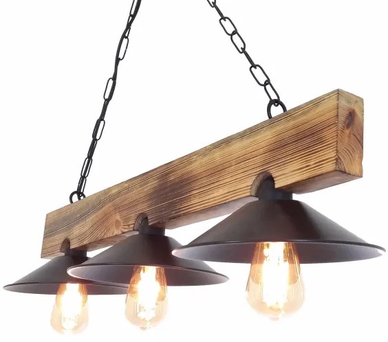 Lampada a sospensione HEPSI con cavo 3xE27/40W/230V, abete rosso/noce