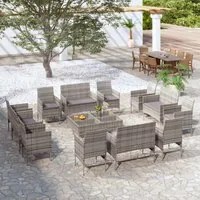 Set Divani da Giardino 16 pz con Cuscini in Polyrattan Grigio cod mxl 51048