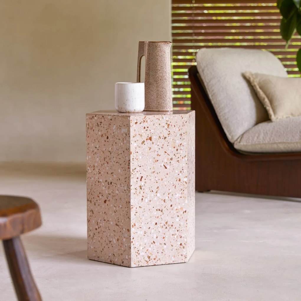 Tikamoon - Tavolino in terrazzo premium rosa Zoé