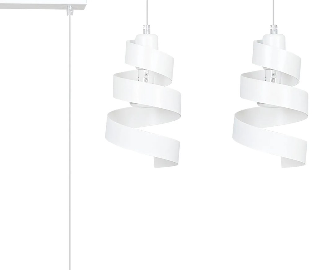 Lampadario Moderno 2 Luci Tristano In Acciaio Bianco Con Fasce A Spirale