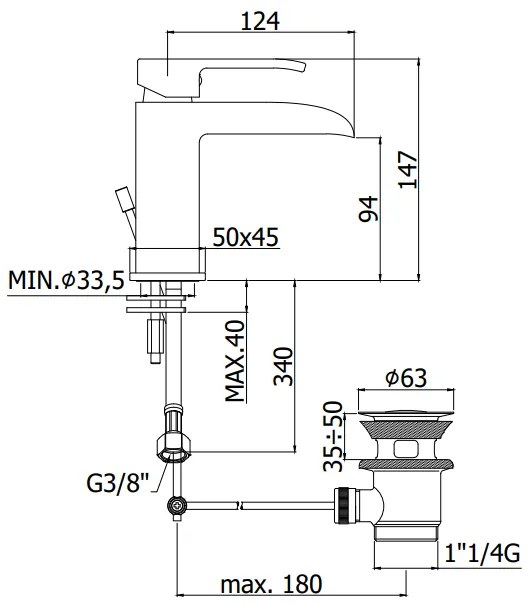 Paffoni Level Les065 Miscelatore Lavabo flusso A Cascata Con Sistema Di Scarico automatico Cromo