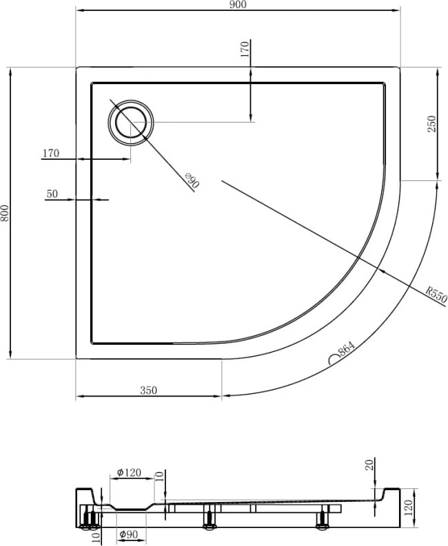 Mexen Flow+ piatto doccia semicircolare asimmetrico sinistro 90 x 80 cm, bianco lucido - 46Q108090LH