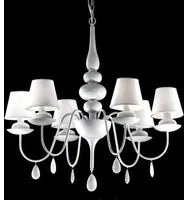 Lampadario moderno ideal lux blanche sp6 035581 111872 e14 led metallo vetro tessuto sospensione, finitura metallo