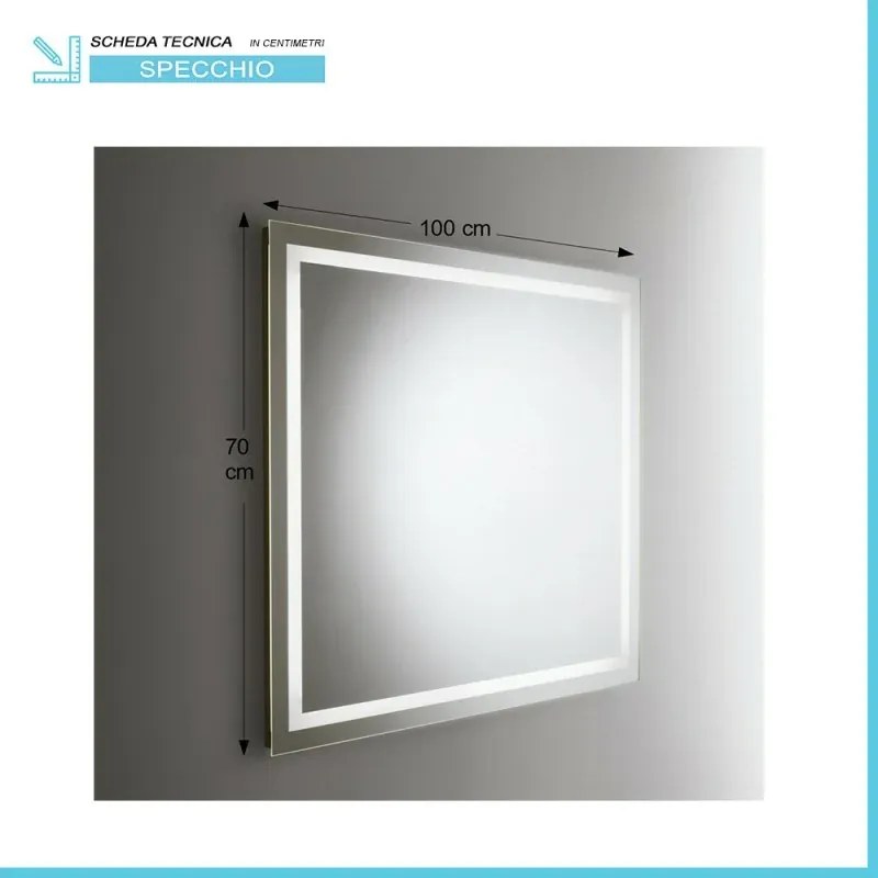 Specchiera LED 100x70 reversibile con retroilluminazione interna e telaio bianco