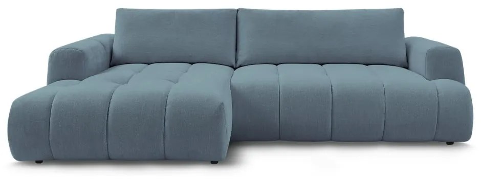 Divano angolare blu allungabile e con contenitore (penisola a sinistra/chaise lounge) con rivestimento in ciniglia Fuji – Bobochic Paris