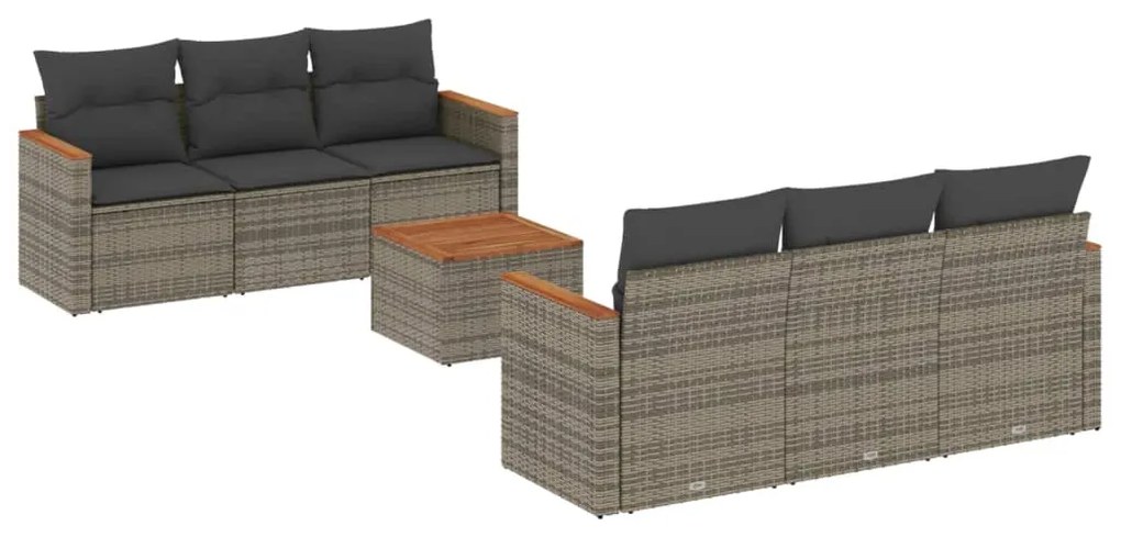 Set divani da giardino 7 pz con cuscini grigio in polyrattan