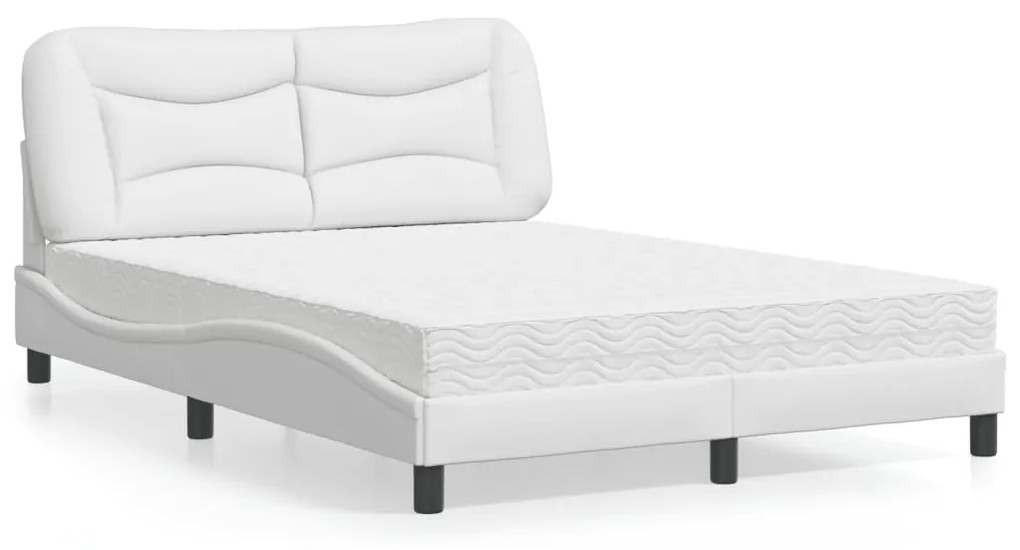 Letto Con Materasso Bianco 140x190 Cm İn Similpelle /